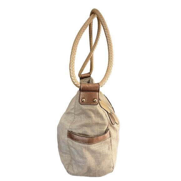 Relic Purse Beige Canvas Tea Rose Appliqué Double Shoulder Strap Hobo Handbag - Picture 5 of 14